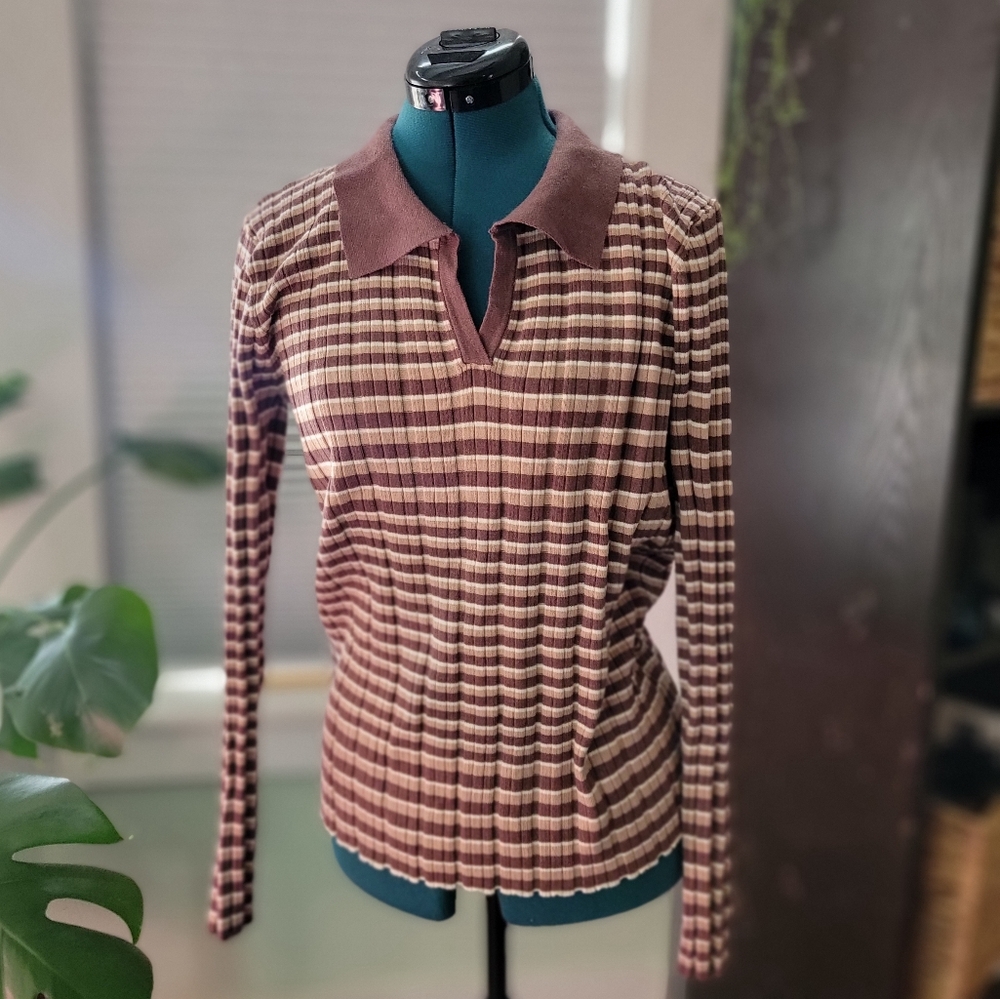 Ribbed knit brown striped sweater size XL NWT